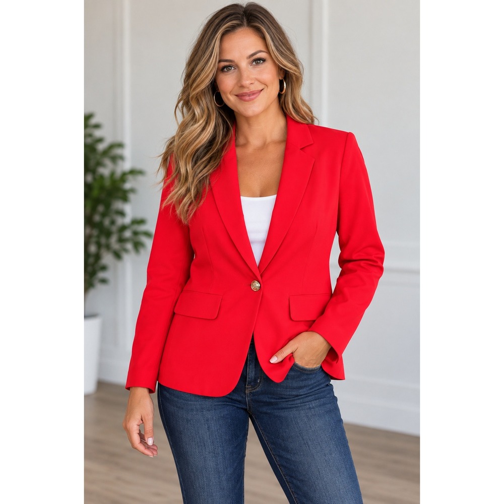 194. AZI New York Red Single Button Blazer Jacket Women's Size Medium
